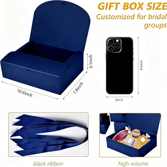 15Pack Gift Boxes with Lids, 10.6x7.8x3.1 Inches Bridesmaid Proposal Box with Ribbon, Navy Gift Boxes for Presents,Kraft Paper Boxes for Wedding Christmas Birthday Baby Shower Party