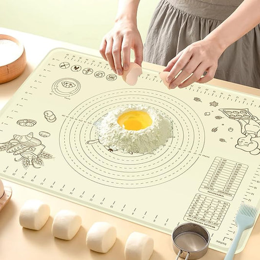 Silicone Baking Mat 28" x 20", Extra Thick Silicone Pastry Mat with Measurements and Edge Heightening, Non-stick Food Grade Dough Rolling Matfor for Pastry, Bread, Cookies, Pizza, Fondant, Pasta