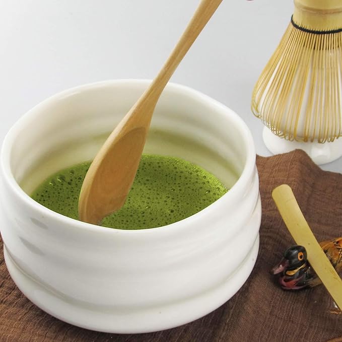Artcome 10-Piece Japanese Matcha Tea Set - Matcha Bowl, Whisk, Scoop, Spoon, Cloth, Bamboo Holder, Powder Caddy, Strainer (White)