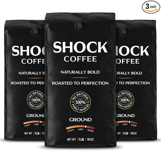 Shock Coffee Ground, The Strongest Caffeinated All-Natural Coffee, Up to 50% more Caffeine. 3 pounds