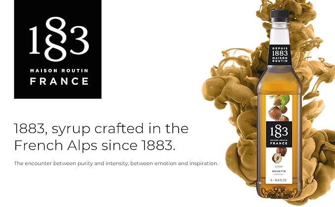 1883 Hazelnut Syrup - Flavored Syrup for Hot & Iced Beverages, Nutty Flavor - Gluten-Free, Vegan, Non-GMO, Kosher, Preservative-Free, Made in France | 1 Liter (33.8 Fl Oz)