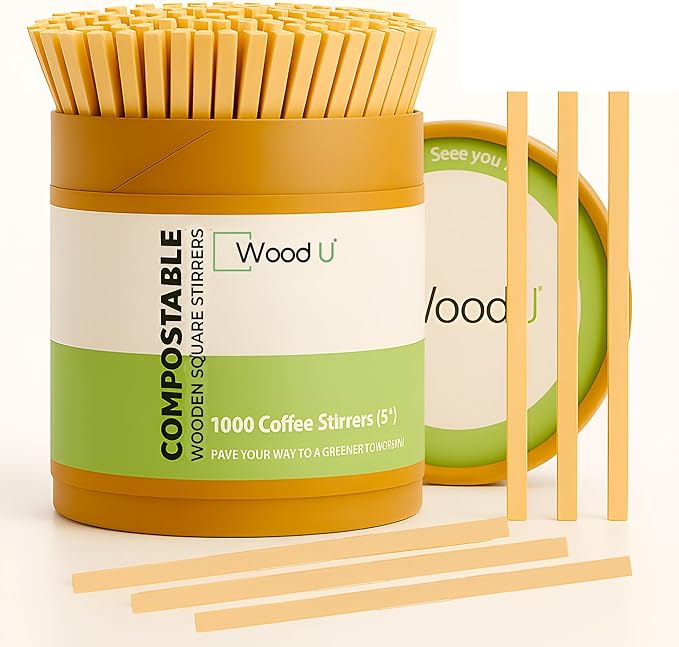 Wooden Coffee Stirrers - 5.5" 1000 pcs of Wooden Sticks - Square - End Coffee Mixer Stick