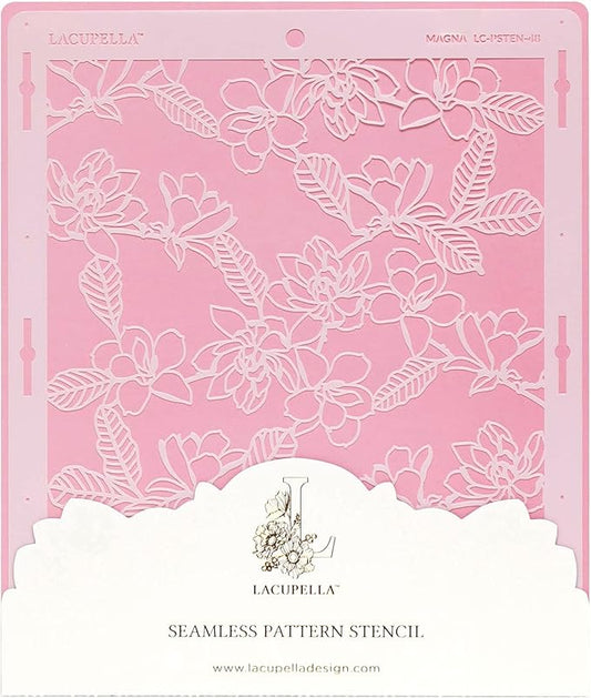 Floral Cake Stencil - Seamless Delicate Pattern for Decorating Tall Double Barrel Cake to Use with Buttercream, Royal Icing, Ganache, Paint, Airbrush (Magna)