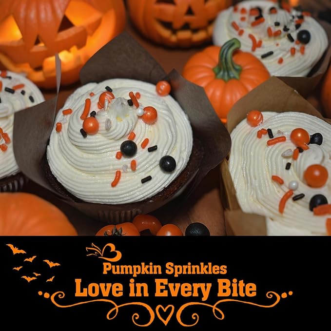 Twisweet Halloween Sprinkles, Pumpkin Sprinkles for Cake Decorating, Edible Candy Ghost Bat Sugar Sprinkle Mix, Black and Orange Baking Candy Bulk, Cupcake Topper Cookie Ice Cream Cake Decorations, Halloween Scary Theme Trick or Treat Party Supplies (1...