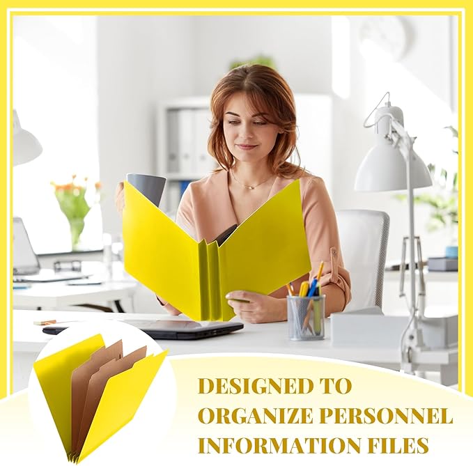 60 Pcs Classification Folders Letter Size, 2 Divider Pressboard File Folders with 3. 5 Inch Expansion, 2 Prongs Fastener, Heavy Duty Office File Organizers for Teachers, Medical (Yellow)