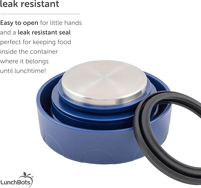 LunchBots Thermal 8 oz Triple Insulated Thermos - Hot 6 Hours or Cold 12 Hours - Leak Proof Thermos Soup Jar - All Stainless Interior - Navy Lid - Green Dots
