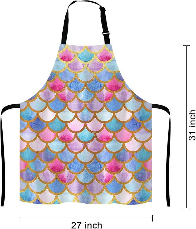 Mermaid scales Kitchen Cooking BBQ Chef Apron, Watercolor fish scales Apron for Men, Women - Dad Gifts, Gifts for Men - Birthday, Mothers Day Gifts for Mom, Wife, Husband, Brother, Friends