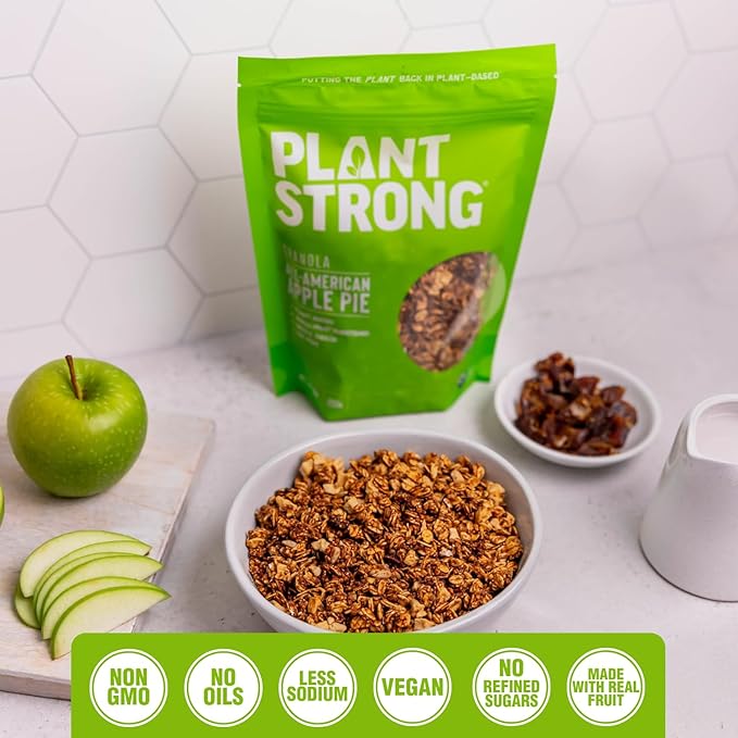 PLANTSTRONG All American Apple Pie Granola Snack Mix - Whole Grain, Naturally Sweetened With Fruit, Plant Based, Oil Free - Pack of 4 x 9oz Bags