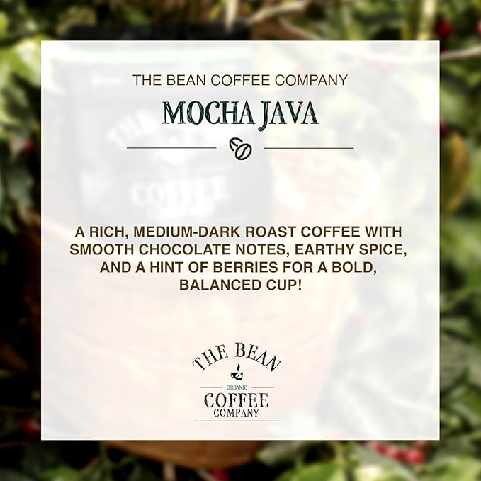 The Bean Organic Coffee Company Mocha Java, Medium Roast, Ground Coffee, 16-Ounce Bag,Café molido tostado organico