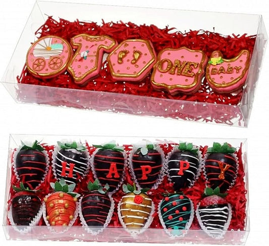 12PCS 12x5x2 Inches Clear Valentines Strawberry Boxes Cookie & Gift Boxes for Party Favors