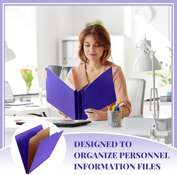 36 Pcs Classification Folders Letter Size, Back to School Supply for Teacher, Student, 1 Divider Pressboard File Folder Bulk with 2 Fasteners, 3.5 Inch Expanding File Organizer (Purple)