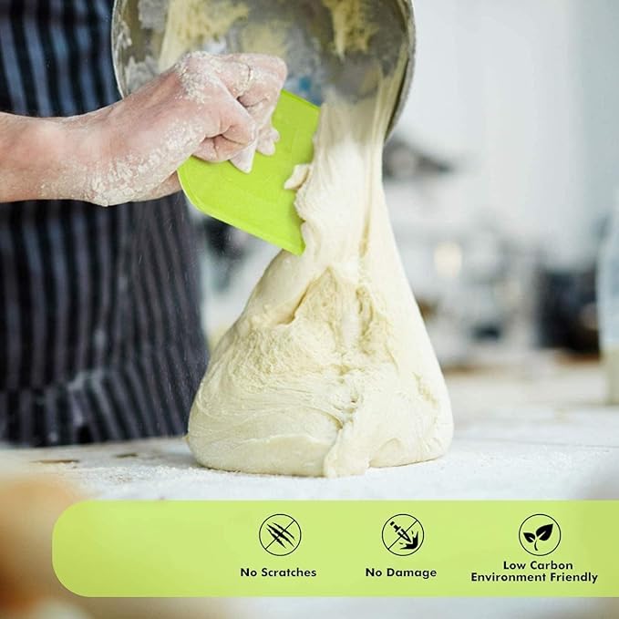 SURDOCA Dough Scraper - 3P 7.1x4.9" Plastic Flexible Bowl Scraper, Sharp Edge & Angles Cake Scraper. Non-Slip Bakeware Decorating Tools Sculpting & Modeling Tools - Blue+Yellow+Blue
