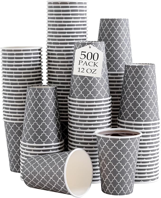 Lamosi Coffee Cups 12OZ 500 Pack, Disposable Coffee Cup, Disposable Cups,12 oz Hot Cups,12 oz Paper Insulated Cup for Cold Hot Drinks (No Lids)