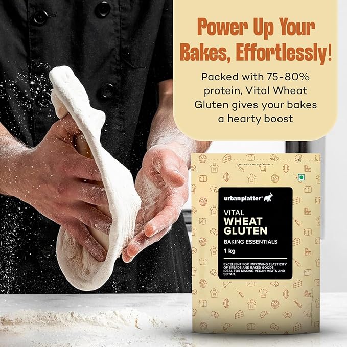 Urban Platter Vital Wheat Gluten | 17.64 Oz (500g) | Natural Plant-Based Protein | Dough Improver for Soft, Chewy & Fluffy Bakes | High-Protein Flour for Seitan, Bread, Pizza & Baking
