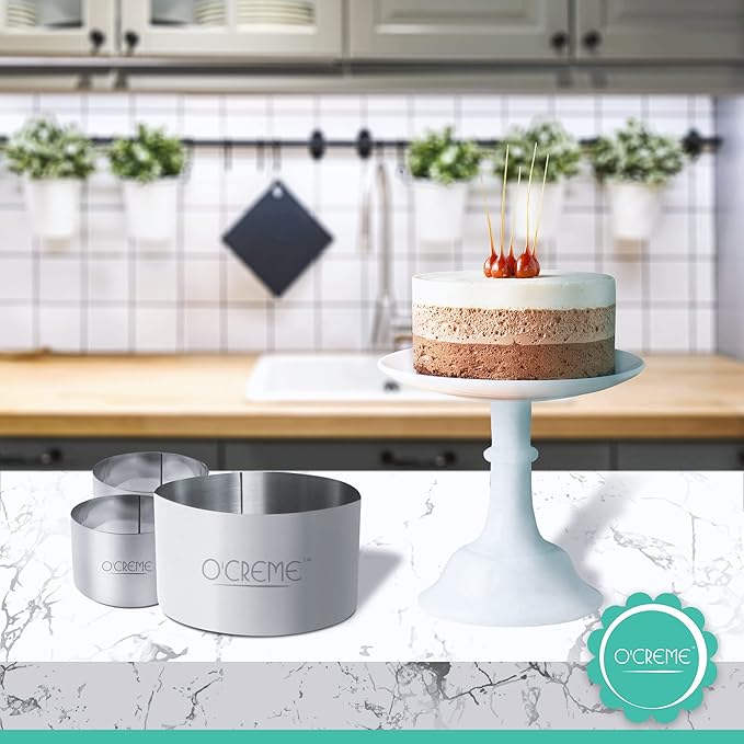 O'Creme Cake Ring Sturdy Stainless Steel Round Mousse Cake Ring Mold for Baking, Dessert Cake Decorating Pastry Rings 10 Inch Diameter x 4 Inch High
