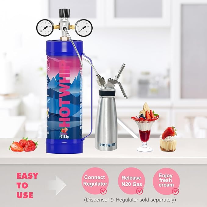 Whipped Cream Charger 2112g 3.3L Strawberry Flavor 99.99% Purity Premium Cream cartridge With Nozzle(6 Cylinders)
