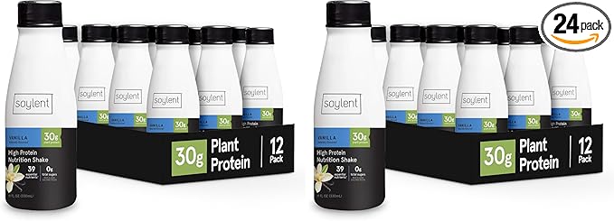 Soylent Vanilla High Protein Shake, 30g Complete Protein, Vegan, Dairy Free and 0g Sugar, Ready to Drink Protein Drinks, 11 Oz, 24 Pack