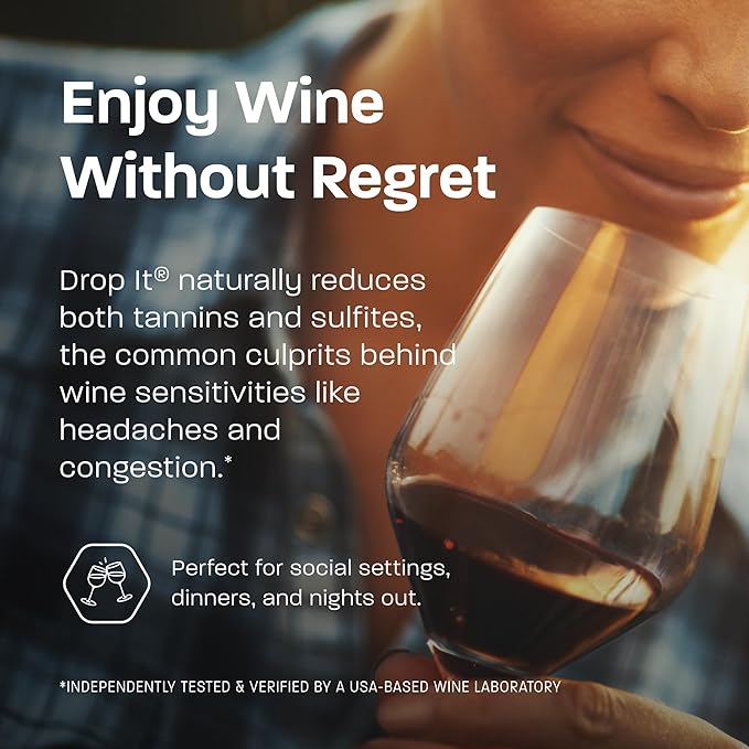 Drop It Wine Drops, Original - 10 mL, 6 Pack - Naturally Reduces Sulfites & Tannins in Red, White & Sparkling Wines - Portable, Easy to Use - Treats Up to 55 Glasses/9 Bottles of Wine Each - USA Made