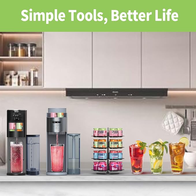 Flavor Pods Storage Holder, Turntable 360° 4-tier Flavored Water Drops Organiser, Compatible with Ninja Thirsti Drink System, Space-Saving Design, Easy to Access,Holds 24 Flavor Pods