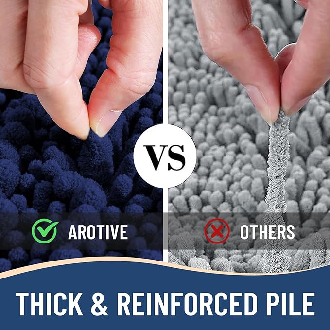 Arotive Luxury Chenille Bathroom Rug Mat, Extra Soft Thick Absorbent Shaggy Bath Rugs, Non-Slip Machine Wash Dry, Plush Bath Mats for Bathroom, Shower and Tub, 60x24, Navy