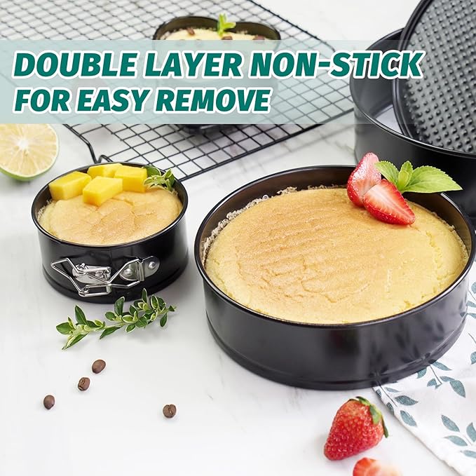 SHIKORI Cake Pan Set for Baking, Non-Stick Springform Pans Set of 4 (4, 7, 9 10 inch), Round Cheesecake Pan, Leak-Proof Cake Pans with Removable Bottom-Heart 4 Pcs