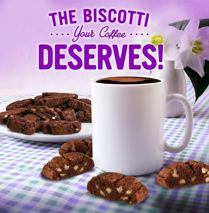 Cooper Street Twice-Baked Brownie Chocolate Biscotti Cookies (16 oz) - Over 50 Two-Bite Mini Italian Style Biscotti Snacks - Dairy-Free, Peanut Free, Kosher, Low-Calorie, Perfect with Coffee or Tea