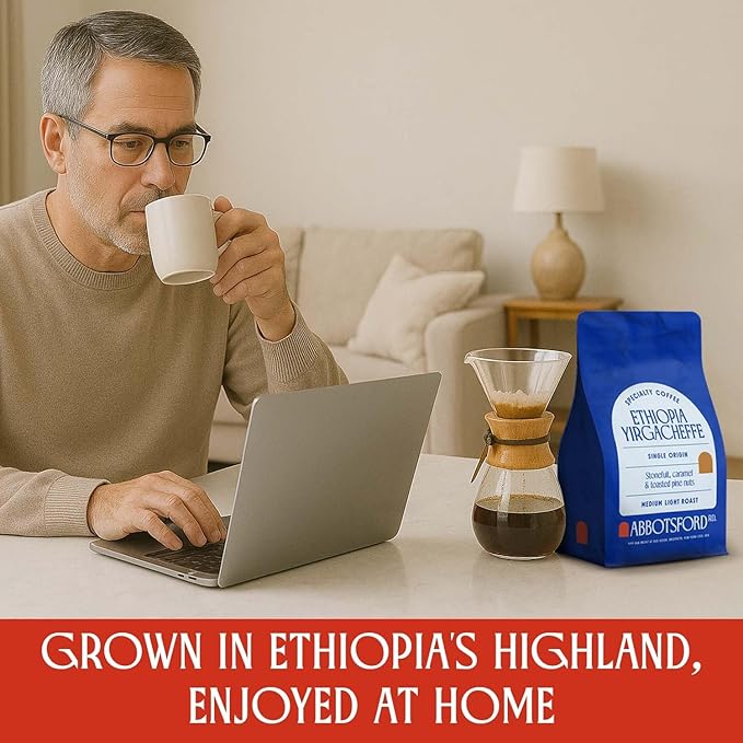 Ethiopia Yirgacheffe Coffee Beans, Medium-Light Roast Ethiopian Coffee Beans with Stone Fruit, Caramel & Toasted Pine Nuts, Flavored Single Origin 12oz Bag, Perfect Festive Gift