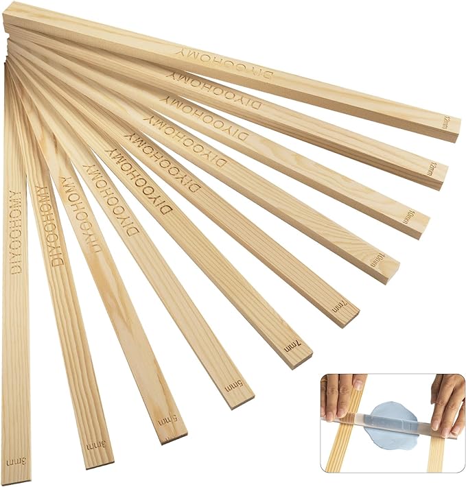 DIYOOHOMY 10 Pcs 17 Inch Rolling Pin Guides for Dough Thickness Polymer Clay Tools, Wooden Slab Roller for Clay, Clay Rolling Pin Depth Guide Pottery Ceramics Supplies
