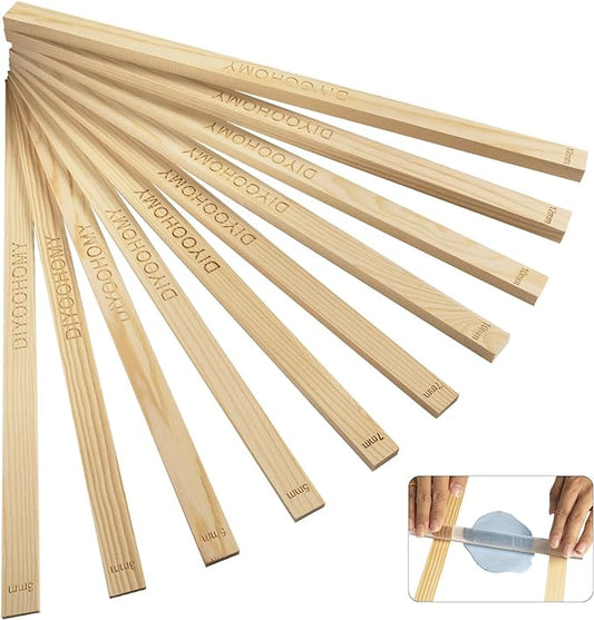 DIYOOHOMY 10 Pcs 17 Inch Rolling Pin Guides for Dough Thickness Polymer Clay Tools, Wooden Slab Roller for Clay, Clay Rolling Pin Depth Guide Pottery Ceramics Supplies