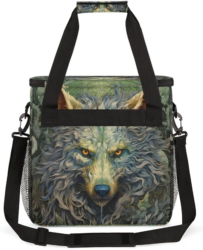 Cool Wolf With Gold Eyes Coffee Maker Carrying Bag, Waterproof Coffee Maker Travel Storage Bag, Portable Coffee Machine Tote Bag Carry on Bag Case with Shoulder Strap for Single Serve Coffee Maker