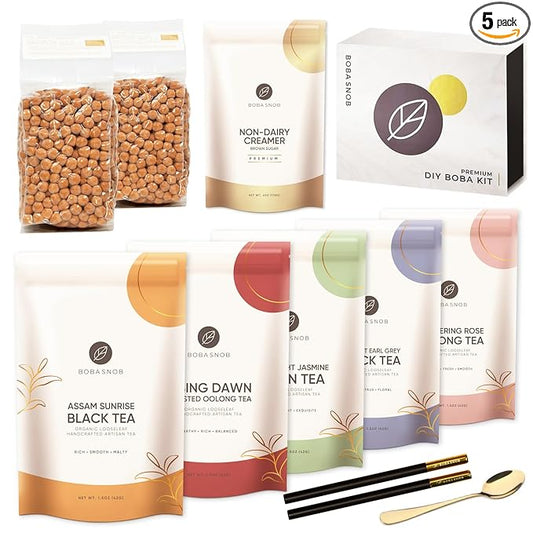 Boba Snob Boba Tea Making Kit, Bubble Tea Kit with Boba Gift Set, Boba Tea Maker Kit with Premium Loose Leaf Teas, Tumbler, Two Stainless Steel Boba Straws, Teaspoon, and Tapioca Boba Pearls (Large)