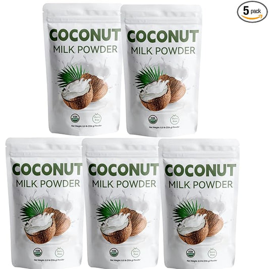 Instant Organic Coconut Milk Powder (226g/5pack) - Easy to Mix in Smoothies, Lattes & Recipes, Keto-Friendly, Vegan, No Preservatives