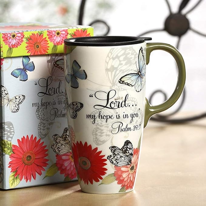 Topadorn Ceramic Latte Mug 17 oz. Coffee Cups with Sealed Lid and Color Box,set of 2