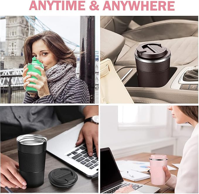 Travel Coffee Mug Spill Proof Leakproof 16 oz Insulated Coffee Mug with Screw Lid, Stainless Steel Vacuum Tumbler Reusable Thermal Coffee Cup to go for Hot and Cold Drinks -510ml,Pink