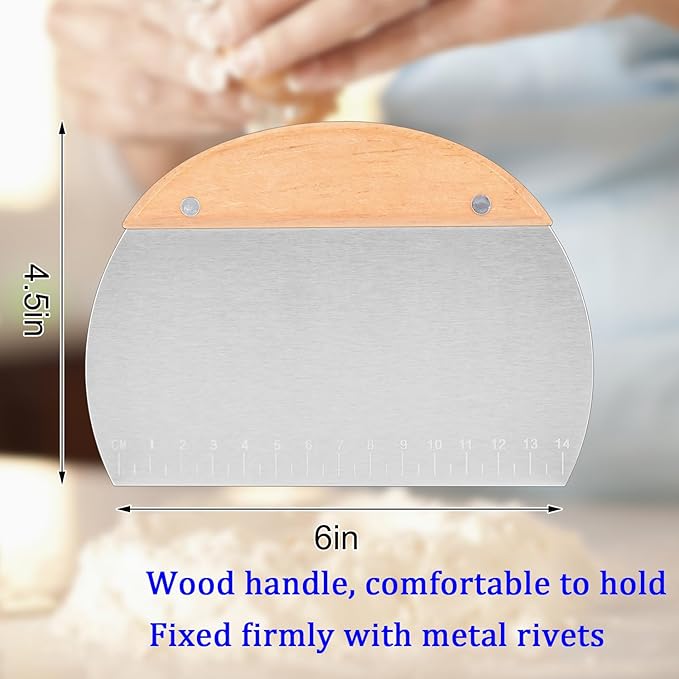 Kichwit 304 Stainless Steel Grill Scraper with Wood Handle, Pizza Dough Cutter, Multi-Purpose Scraper for Cooking, Scraper Tool Kitchen, 1 Pack