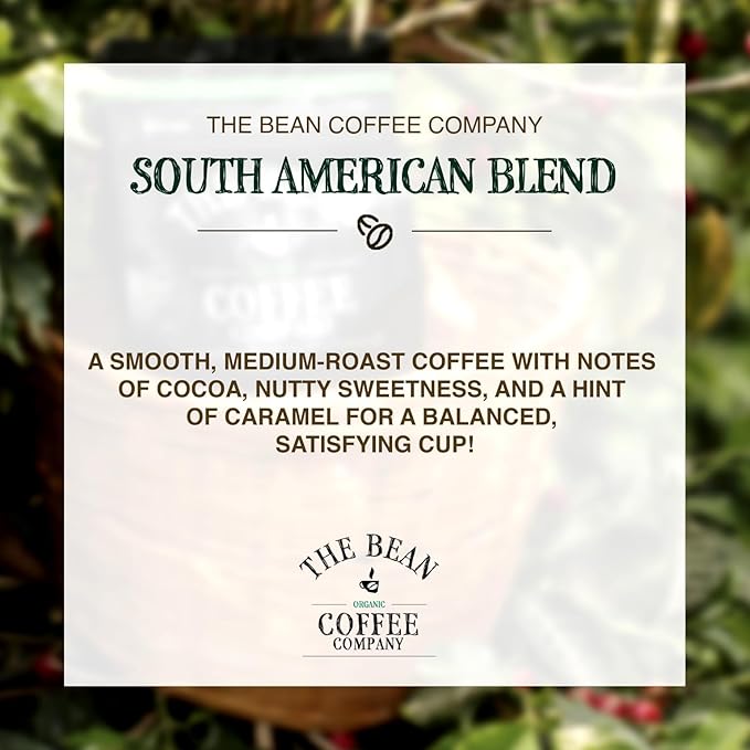 The Bean Organic Coffee Company South America, Medium Roast, Ground Coffee, 16-Ounce Bag,Café molido tostado organico