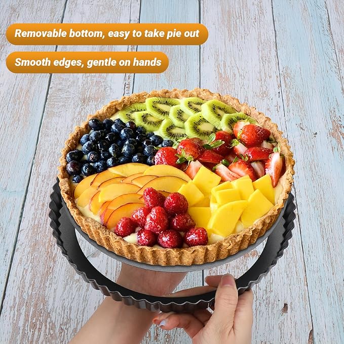 Beasea Tart Pan 9 Inch, 2pcs Tart Pans with Removable Bottom Nonstick Small Round Carbon Steel Tart Quiche Pie Pans for Oven Baking