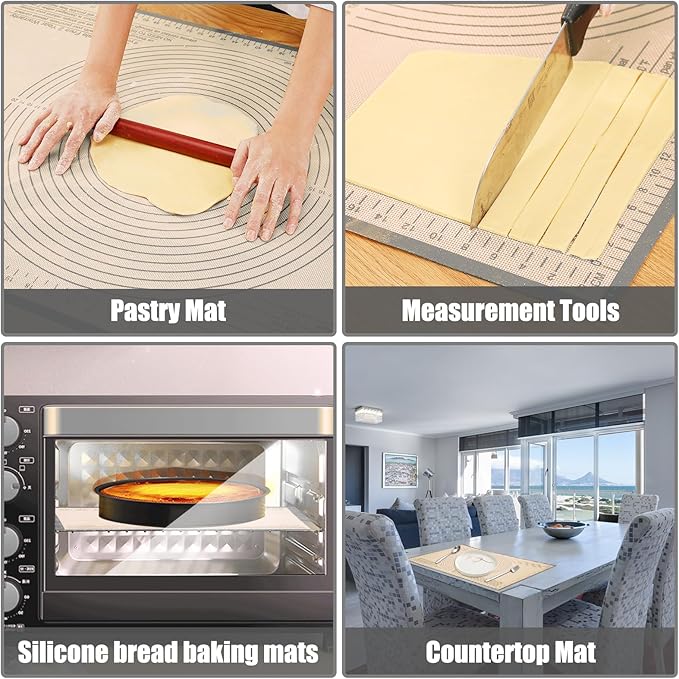 Silicone Pastry Mat 34 X 26 Inch - Nonstick Baking Mat Perfect for Dough, Pastry, Pie Crust, Fondant, Bread, Cookies, Pasta, Pizza