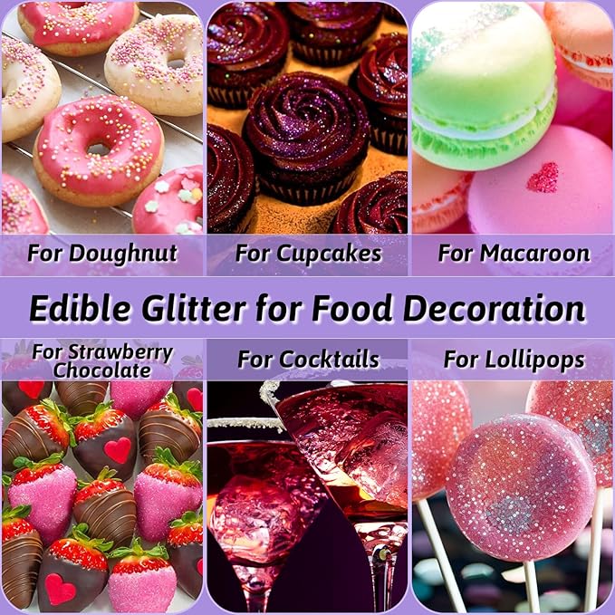 Edible Glitter Set, 3 Colors Luster Dust Edible Glitter, Food Grade Metallic Food Decorating Sprinkle Dust for Drinks Wine, Powder Glitter for Fondant, Chocolate, Candy, Cookie, 5g/0.18oz, Vegan