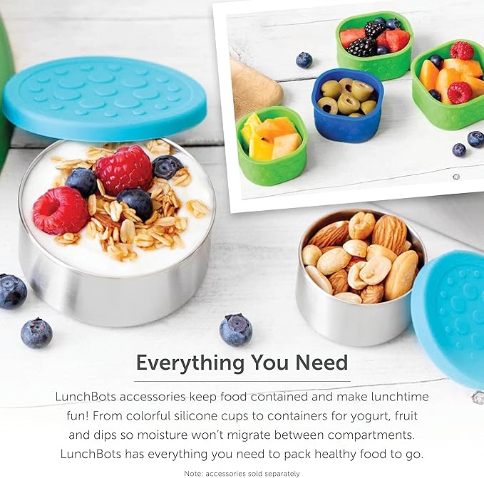 LunchBots Thermal 12 oz Triple Insulated Thermos - Hot 6 Hours or Cold 12 Hours - Leak Proof Thermos Soup Jar - All Stainless Interior - Navy Lid - Aqua Dots