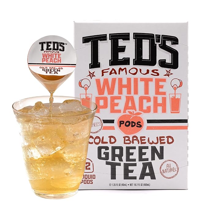 Ted's Tea by Java House - Single Serve Liquid Concentrate Pods - Peel and Pour - White Peach Green Tea - Case of 48
