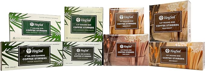 1000 Count | KingSeal Natural Birch Wood Coffee Beverage Stirrers, Stir Sticks, Waxing Sticks, 7.5 Inches, Round End, Eco-Friendly - 2 Packs x 500 Stirrers