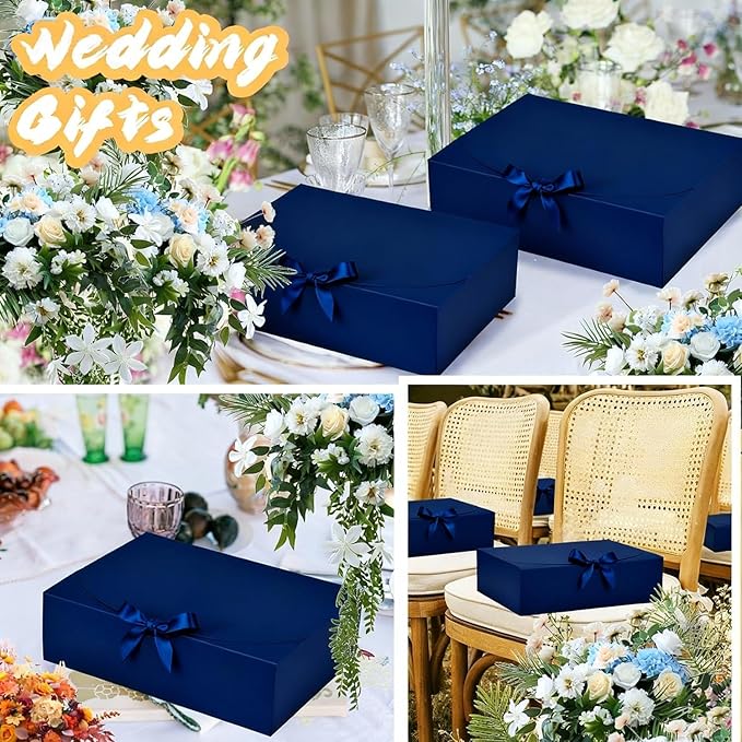 15Pack Gift Boxes with Lids, 10.6x7.8x3.1 Inches Bridesmaid Proposal Box with Ribbon, Navy Gift Boxes for Presents,Kraft Paper Boxes for Wedding Christmas Birthday Baby Shower Party