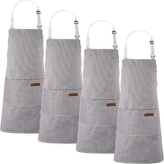 Handepo 4 Pcs Kitchen Cooking Aprons with Pockets Adjustable Waterproof Baking Apron for Women Men, Chef,BBQ, Christmas Gift