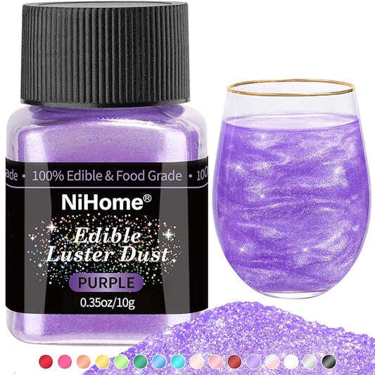 NiHome Edible Food-Grade Glitter Powder Glimmer Luster Dust Metallic Fancy Food Decorating Sprinkle Glimmery Dust for Drink Wine Beverage Cake Bakery Vegan Allergen-Free (Purple, 0.35oz/10g)