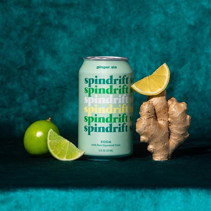 Spindrift Soda Ginger Ale Soda Made with Real Squeezed Fruit 12 Pack Case