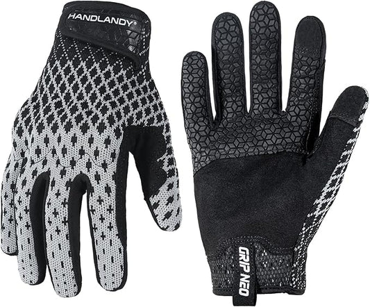 HANDLANDY Mens Work Gloves Touch screen, Utility Mechanic Gloves, Flexible Breathable Fit- Padded Knuckles & Palm