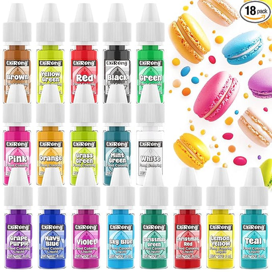 Food Coloring Liquid- 18 Vibrant Colors Food Dye Colorantes Para Reposteria, Highly Concentrated Cake Decorating Food Coloring for Icing, Cake, Baking, Frosting, Easter Egg, Macaron, Slime - 6ml