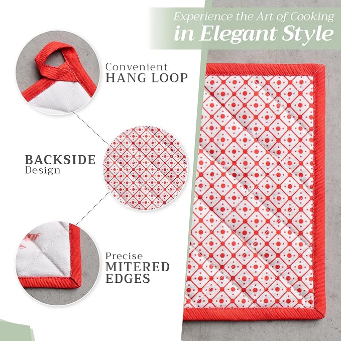 Maison d' Hermine Pot Holders Set 100% Cotton Heat Resistant Potholders 8" x 8" Hot Pads with Loop BBQ, Cooking, Baking, Grilling, Kitchen, Handling Hot Pans (Pack of 2, Winter Jouy)