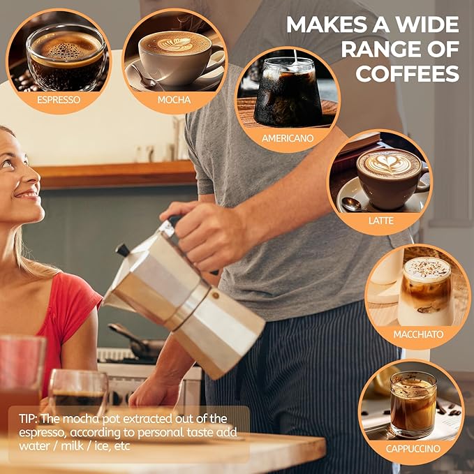 Aluminum Moka Pot Express Coffee Maker Stovetop Espresso Percolator Coffeemaker Italian Classic Style Brewing Greca Cafe Mocha Machine for Cafeteras Lover Camping Travel and Home Use (14 Cup)